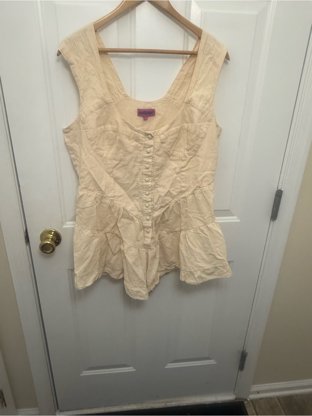 Edikted Beige Cotton Ruffle Button Front Romper XL Coquette Festival Cowgirl